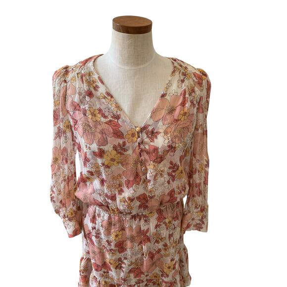 Veronica Beard Silk Long Sleeve Mini Dress Pink Floral Print 6 - Picture 4 of 10